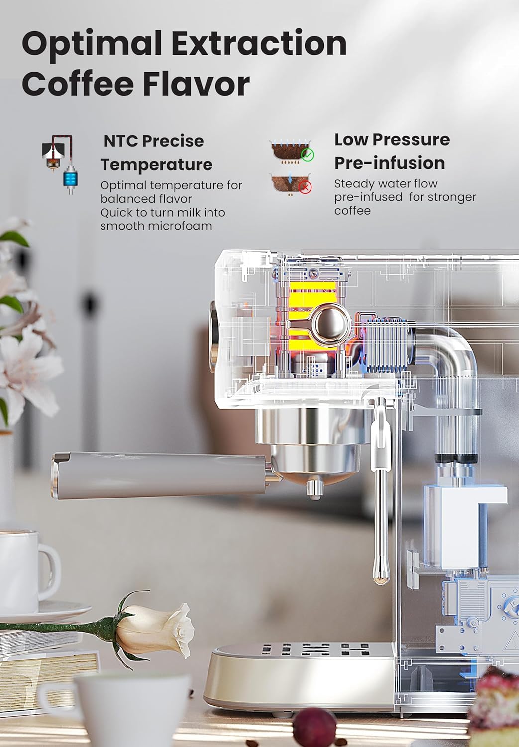 Gevi Professional Espresso & Coffee Maker with Milk Frother โ Stainless Steel