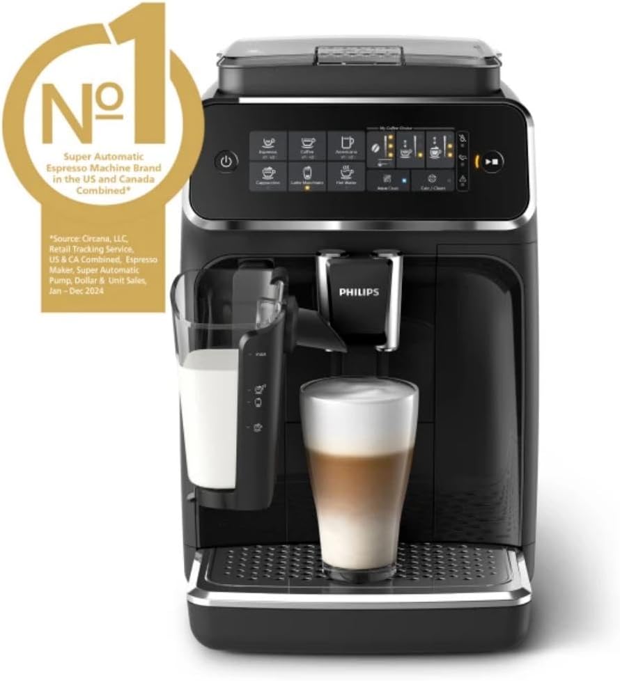 Philips 3200 Series Fully Automatic Espresso Machine with LatteGo Milk Frother (EP3241/54)
