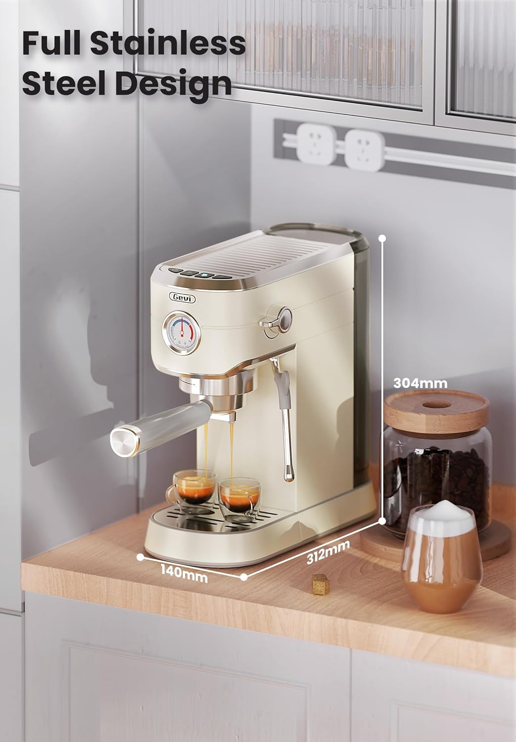 Gevi Professional Espresso & Coffee Maker with Milk Frother – Stainless Steel