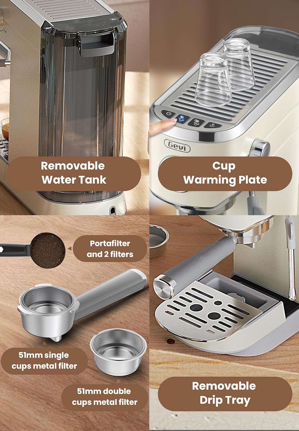 Gevi Professional Espresso & Coffee Maker with Milk Frother – Stainless Steel