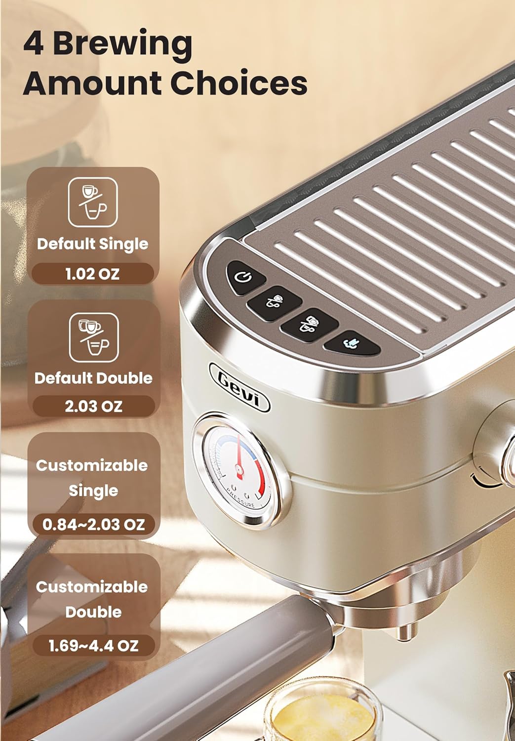 Gevi Professional Espresso & Coffee Maker with Milk Frother – Stainless Steel